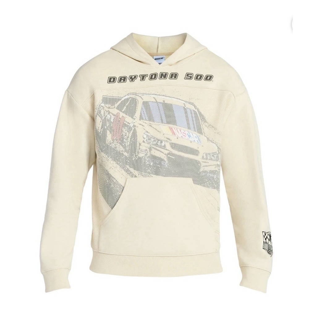 NASCAR Daytona 500 Graphic Pullover Hoodie Men's  3XL Beige Fleece Hooded Car